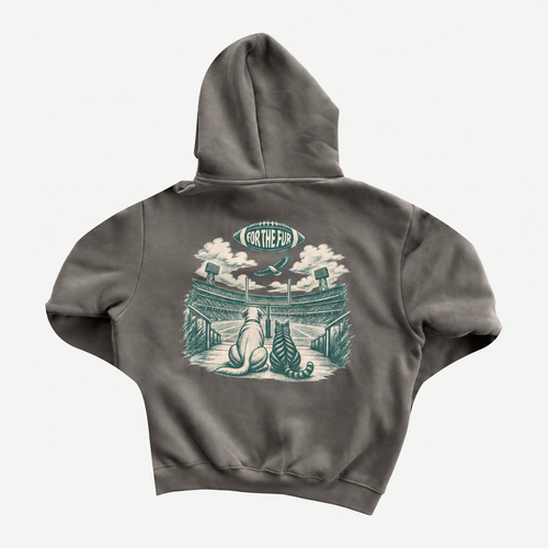 Back of washed-charcoal Go Birds Hoodie with FORTHEFUR stadium illustration