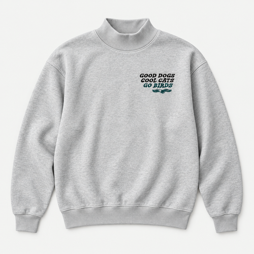 Front of heather-gray Go Birds Mockneck sweatshirt with chest graphic